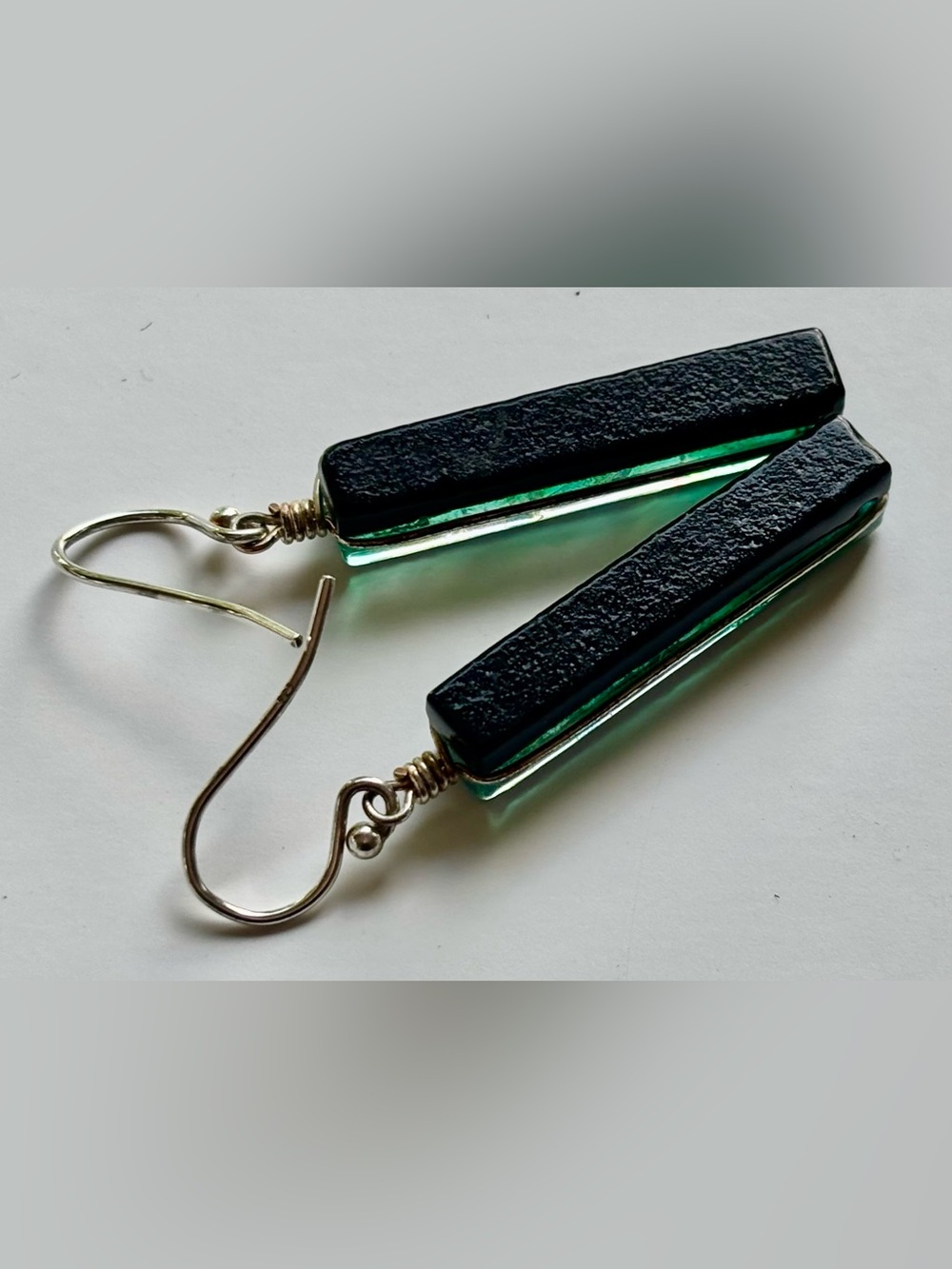 Artisan Dichroic Fused Glass Bar Earrings – Sterling Silver 925 - Picture 5 of 8